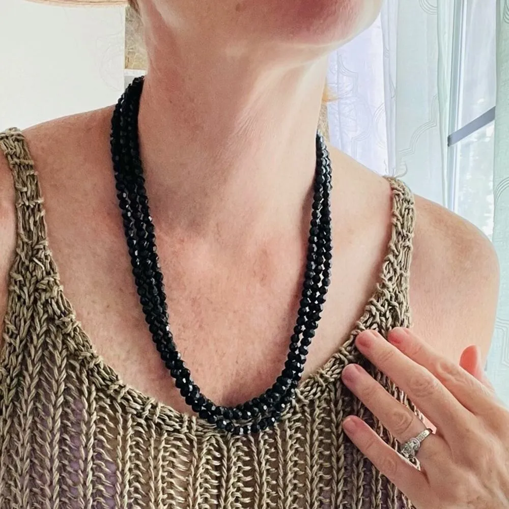 VTG 1950s Glass bead Double Strand Necklace Ceramic Closure Germany Collectable Black - Image 7