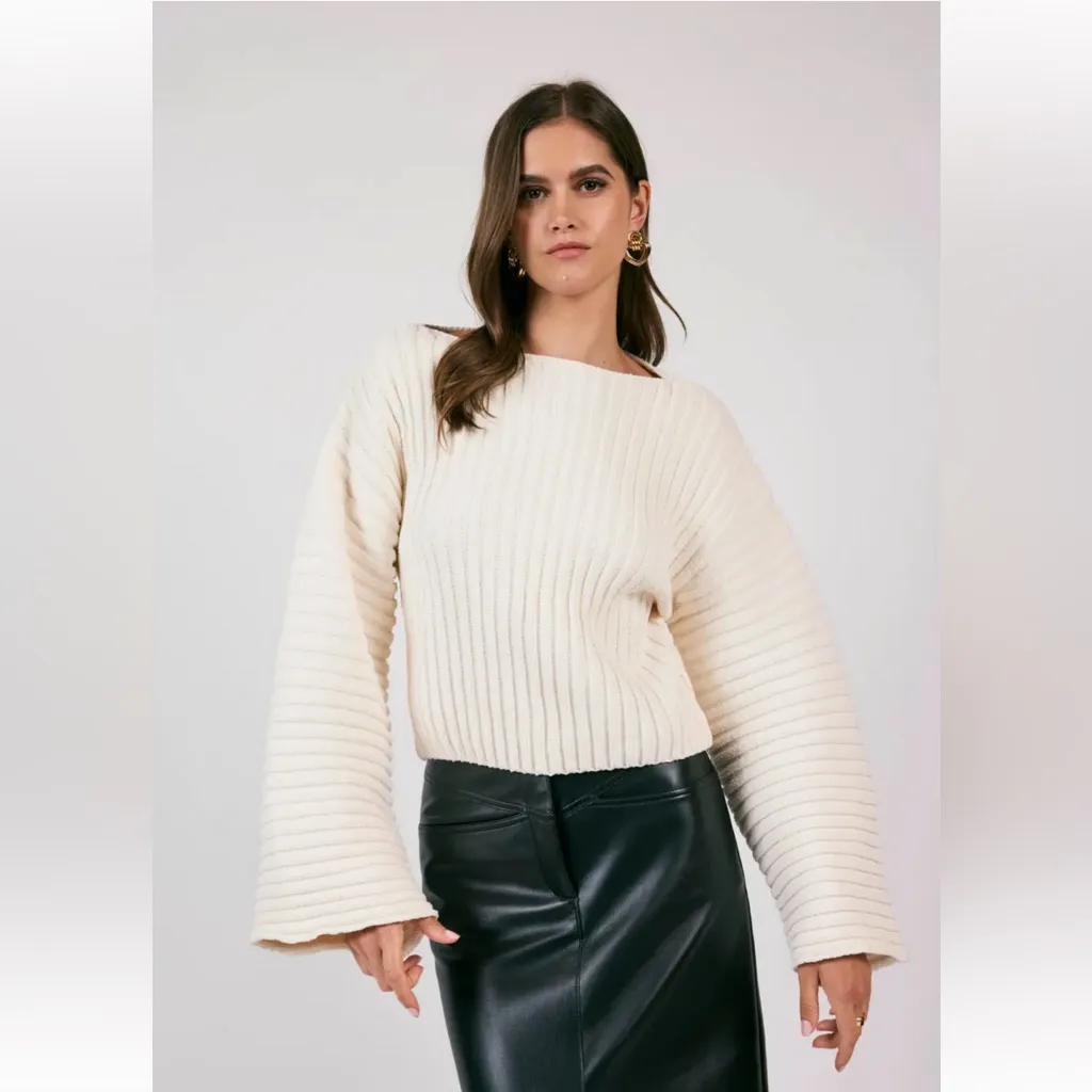 Sage The Label Greater Good Boat Neck Ribbed Sweater in Red Women's Size S - Image 11