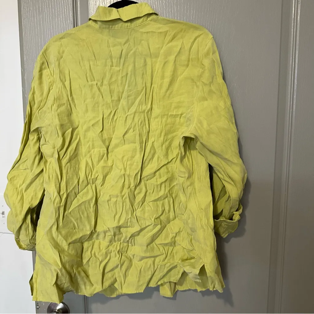 Yellow Button-Up Blouse Additions Chicos Size 3 Classic Plain Soft Casual - Image 2