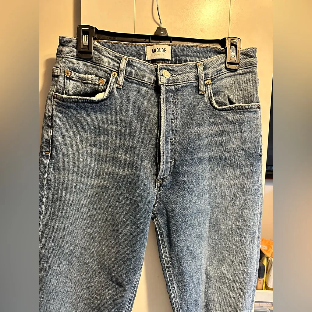 AGOLDE Riley High Rise Straight Jeans With Distressing - Image 7