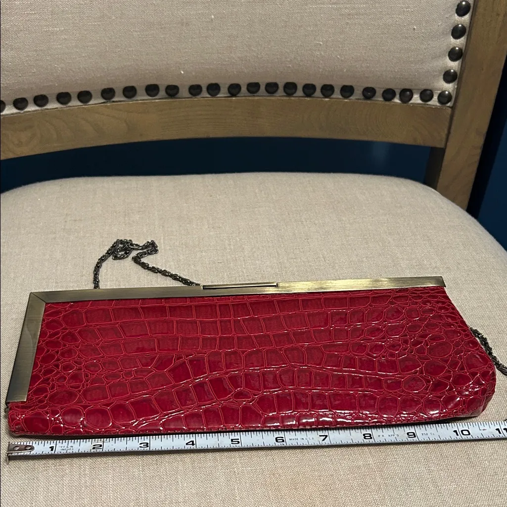 Jessica McClintok Red Crocodile-Embossed Clutch - Image 7