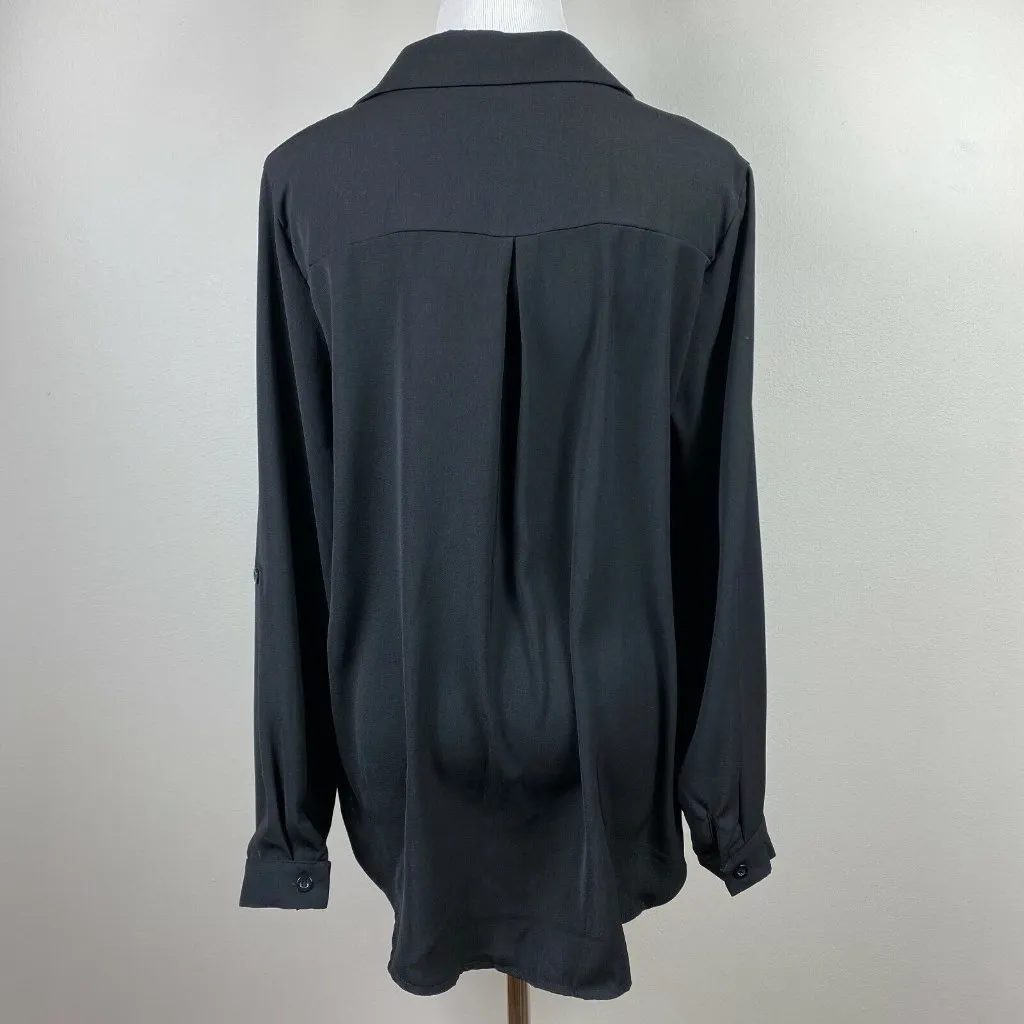 Misslook Blouse Womens XL Black Long Tab 3/4 Sleeve Button Up Top Office New NWT - Image 6