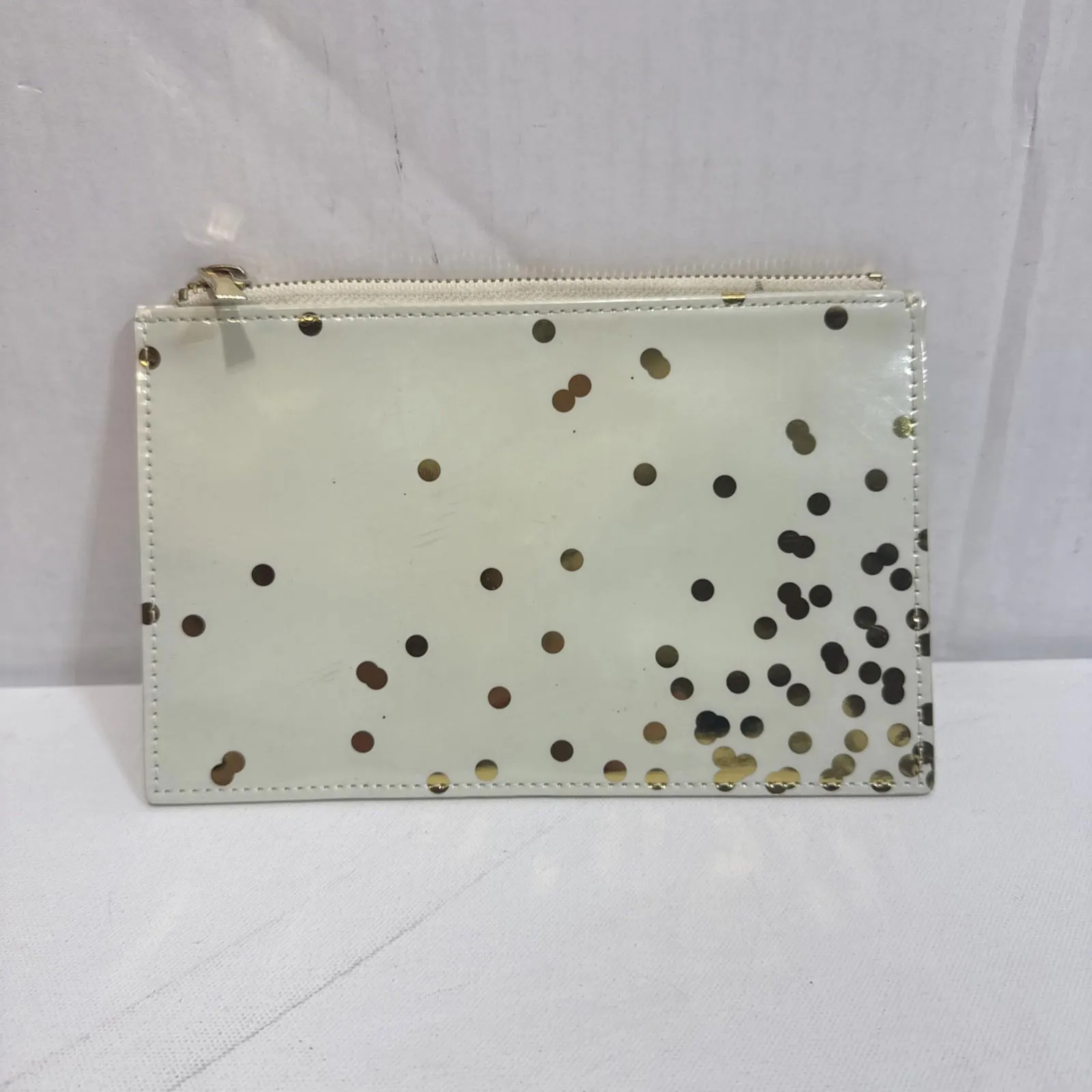 Kate Spade Pencil Pouch Polka Dot Cosmetic Case Travel Designer Cream Gold - Image 3