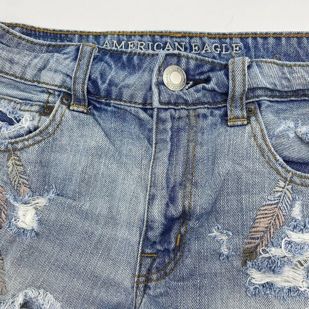 American Eagle Size 00 Hi Rise Ripped Cut-Offs Denim Jean Shorts - Image 2