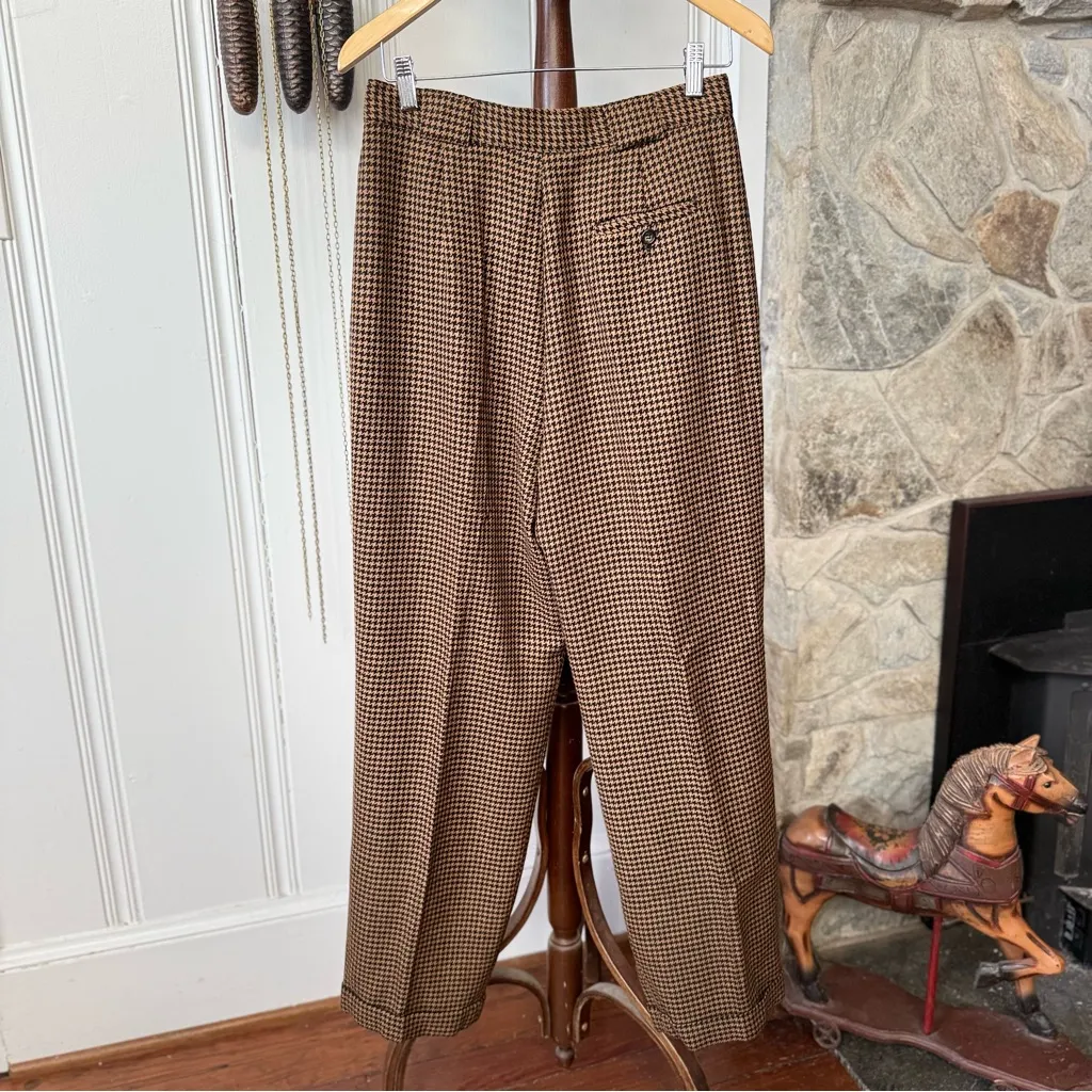 Vintage 90s Wool Houndstooth Pleated High Waisted Trousers - Image 5