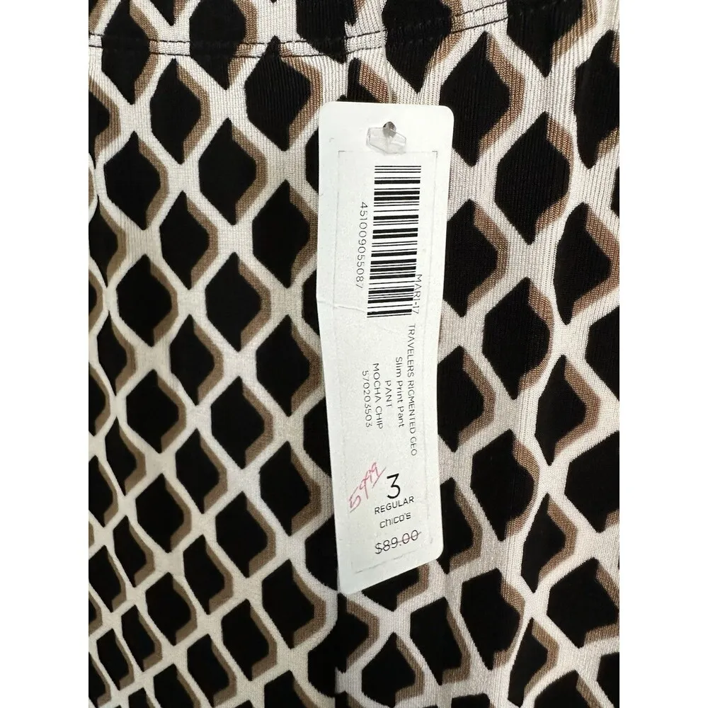 Chicos Travelers Collection Womens Size 3 US 16 Rigmented Geo Slim Print Pants - Image 3