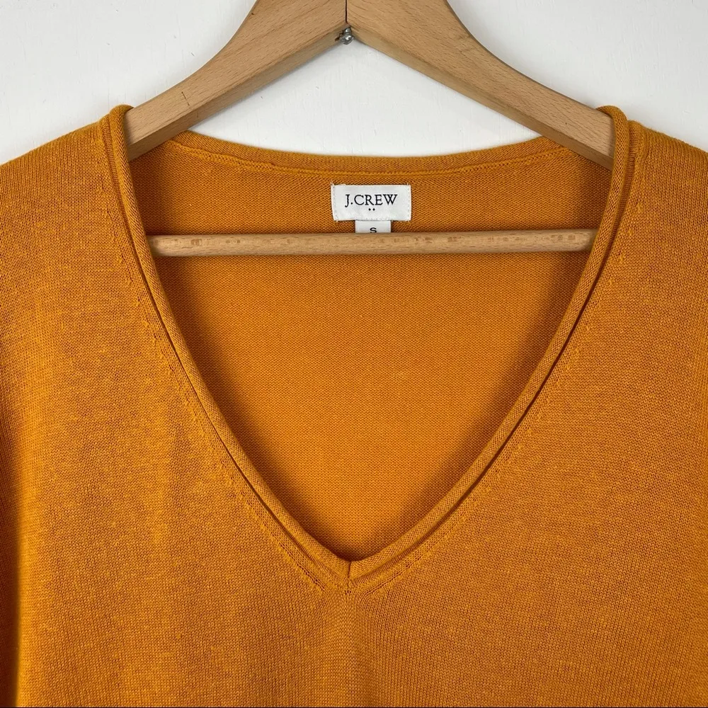 J. Crew Mustard Linen Blend V Neck Rolled Hem Long Sleeve Tunic Top - Image 8