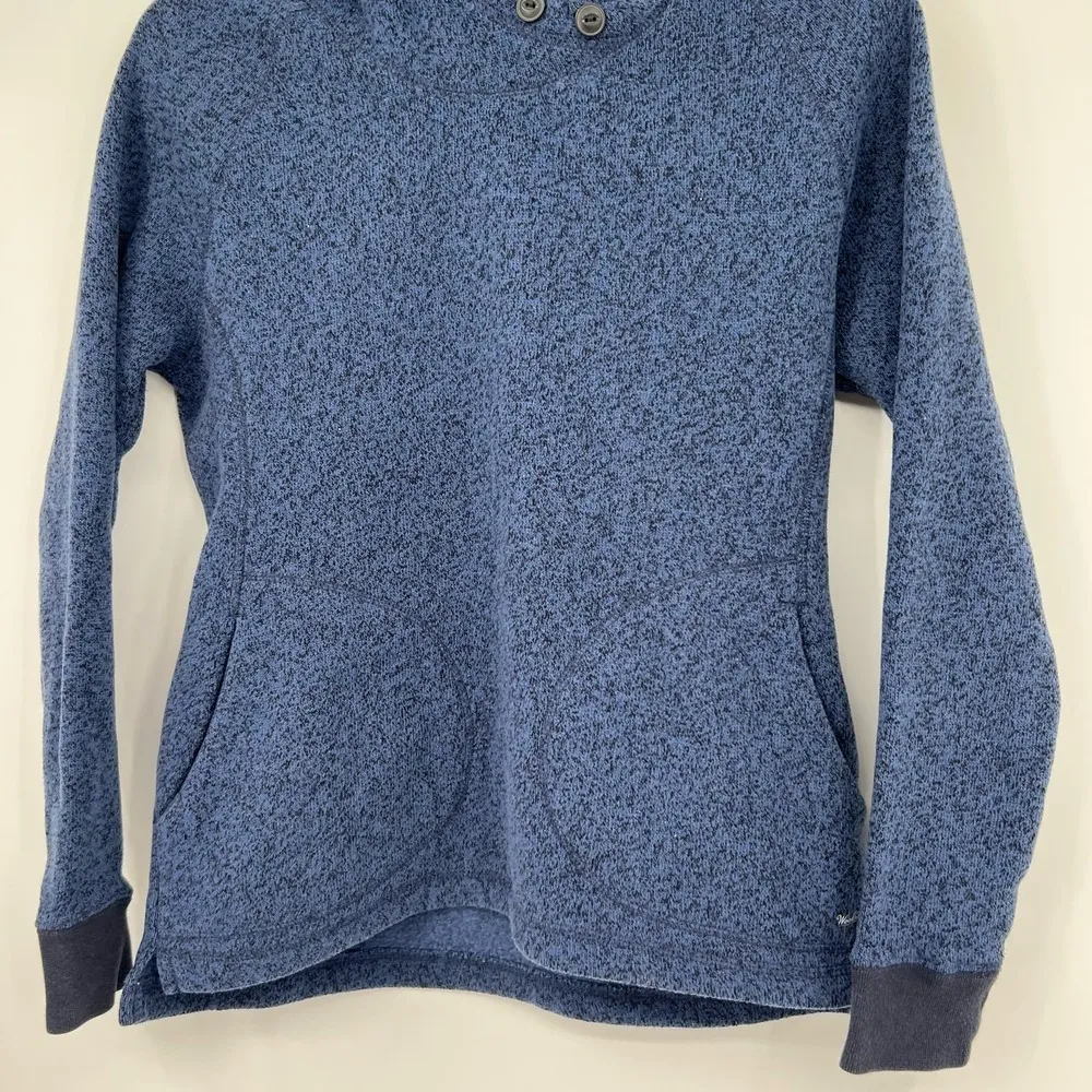 Woolrich navy blue heathered pullover sweatshirt hooded with pockets size medium - Image 5