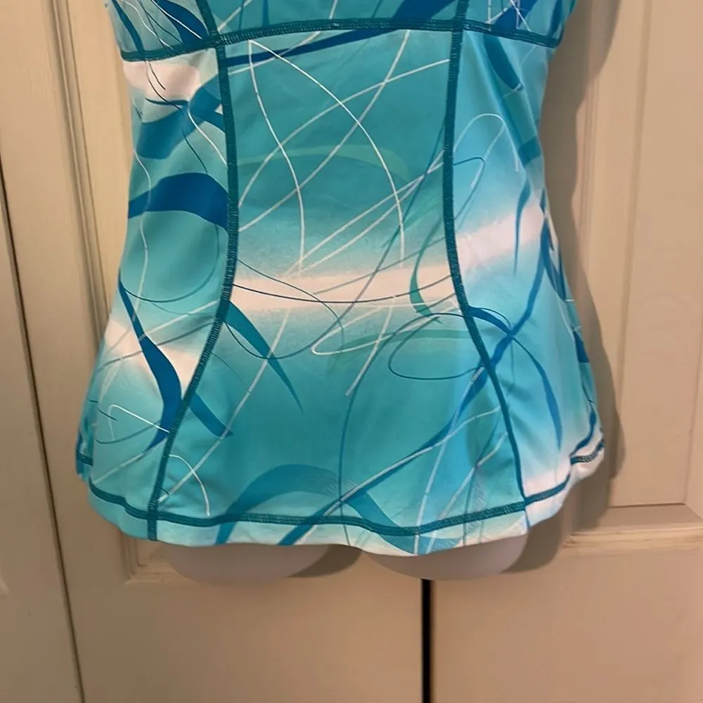 Shape Tek Green White Geometric Lines Racerback Tank Top Padded Shelf Bra Large - Image 6