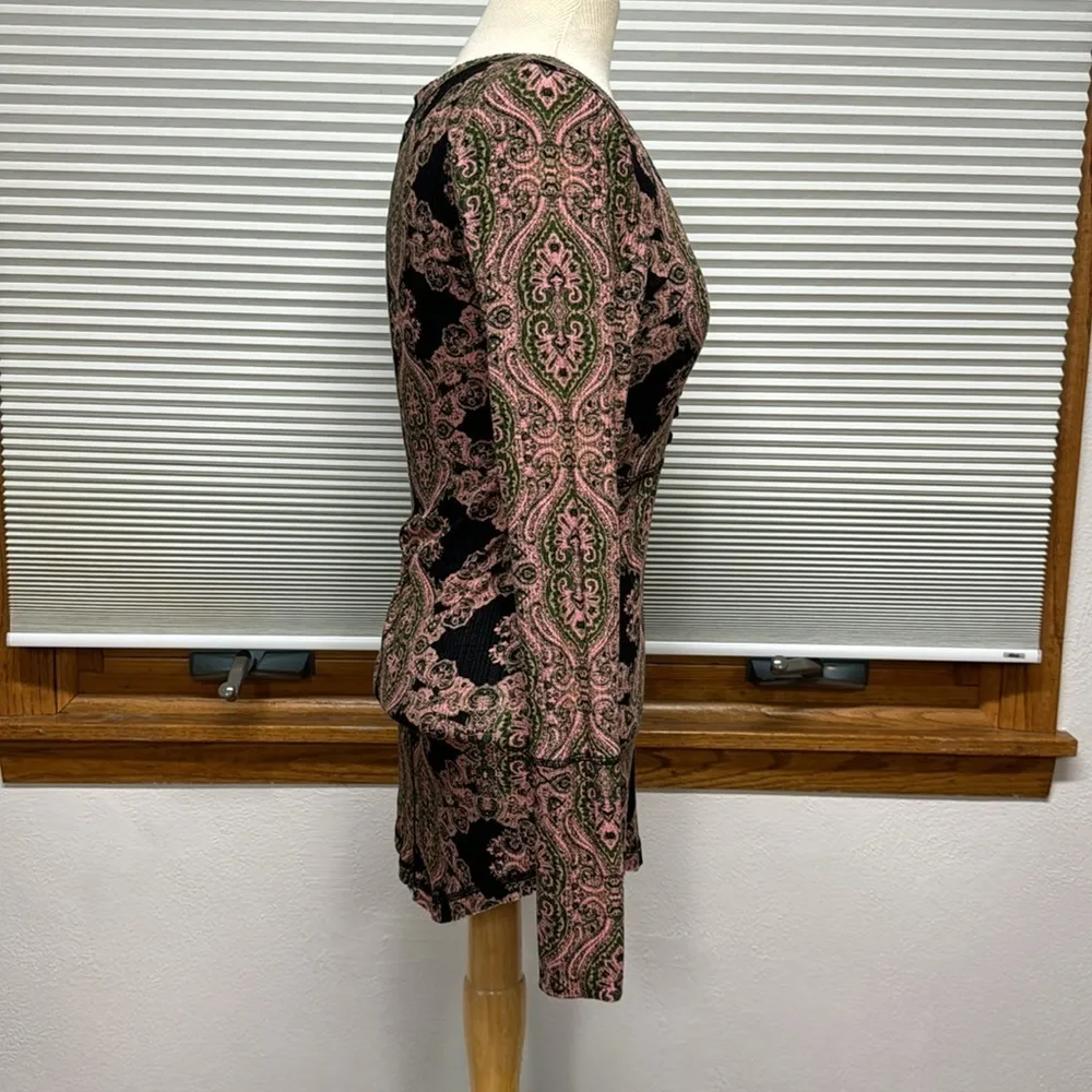 William Rast Adeline Black Pink Green Velvet Henley Strap Long Sleeve Top - Image 6