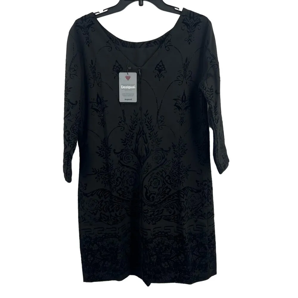 Desigual Black Shift Dress Embroidered and Beading Detail US 10 / EU 44 New - Image 5