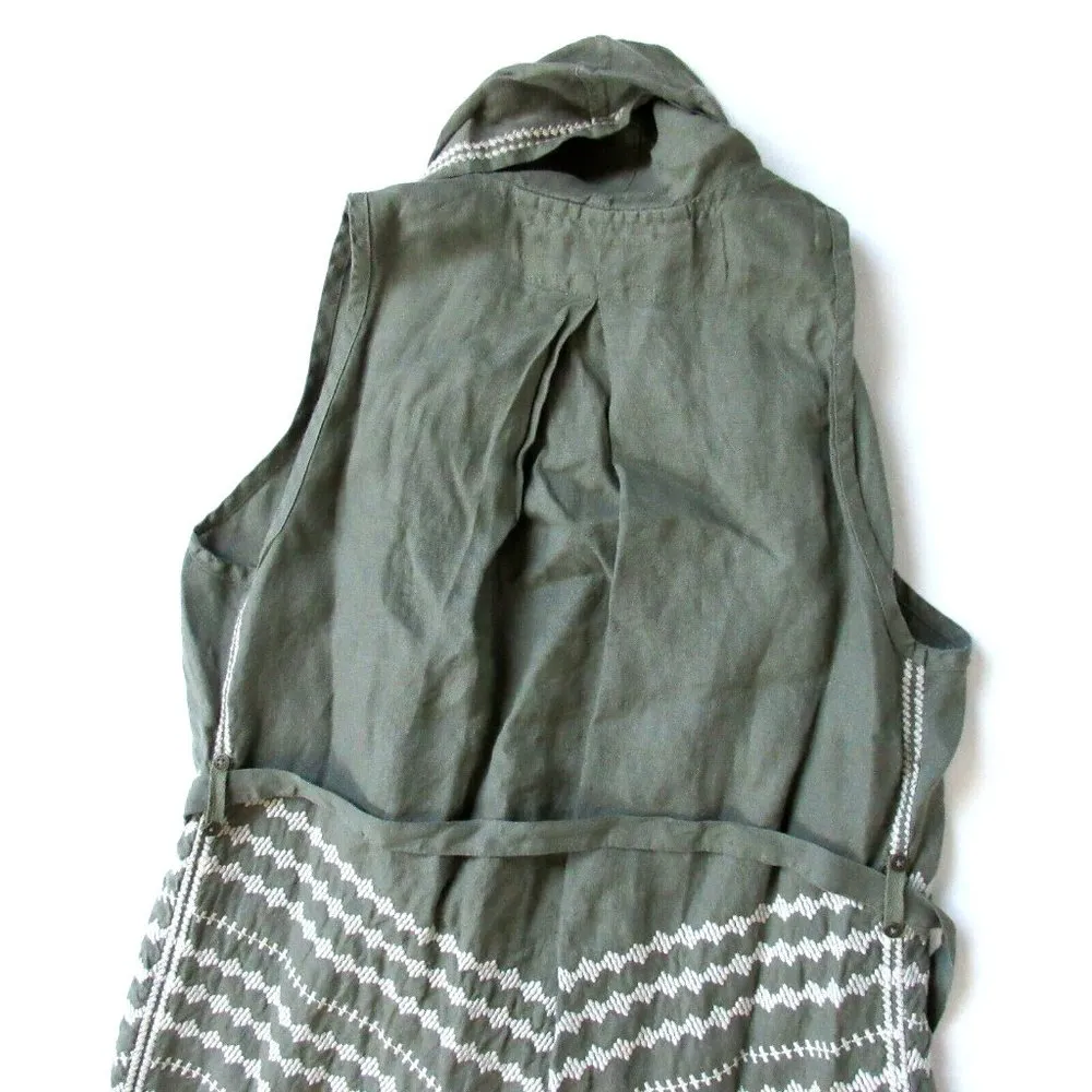 NWT JWLA Johnny Was LA Petra in Army Green Embroidered Belted Drape Linen Vest S - Image 6