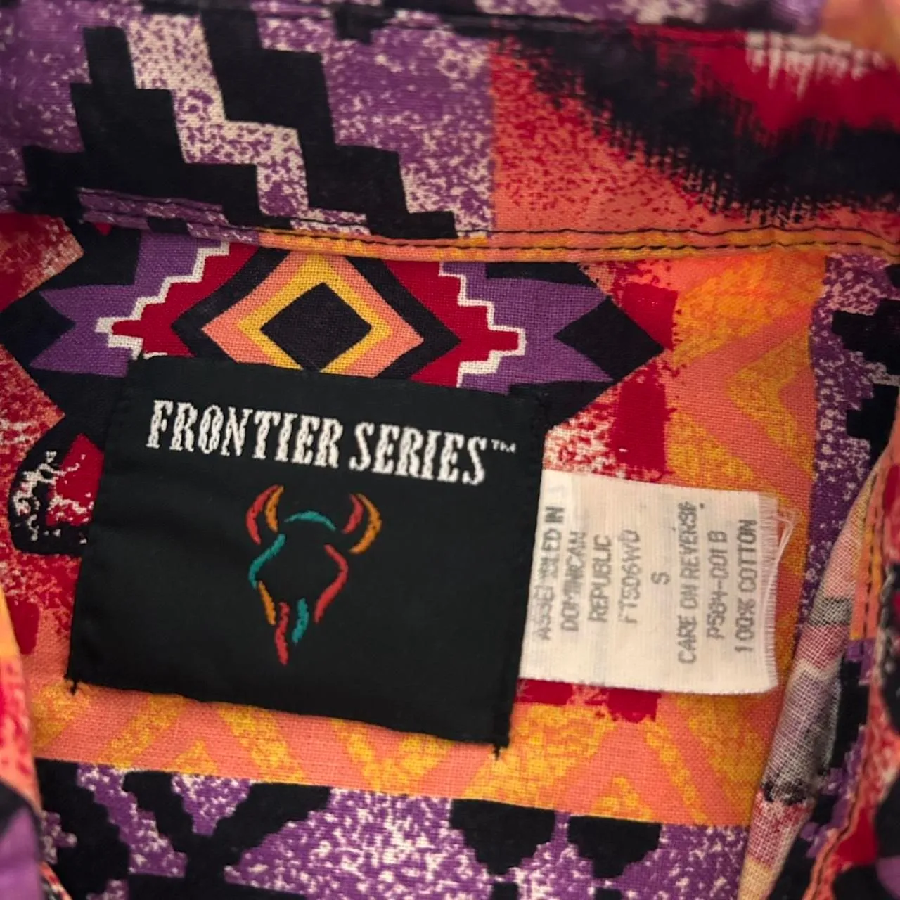 Vintage Frontier Series retro Geometric Western Button Shirt 80s Cowgirl small Orange - Image 5