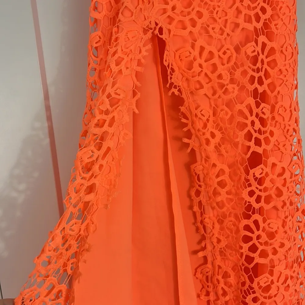 New Sabo Skirt Formal XS Neon Orange Lace Lined Skirt w/Slit - Image 7