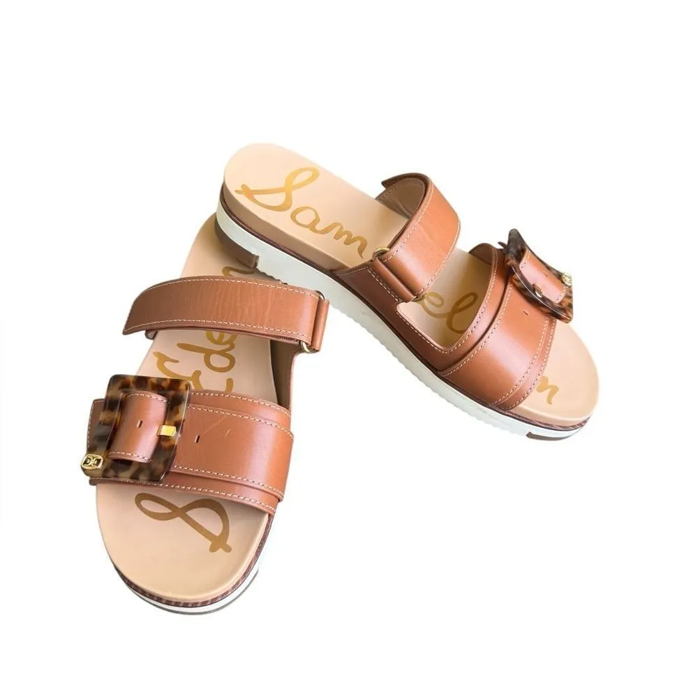 Sam Edelman Adrianna Leather Tortoise Buckle Ornament Platform Slide Sandals 8 - Image 2