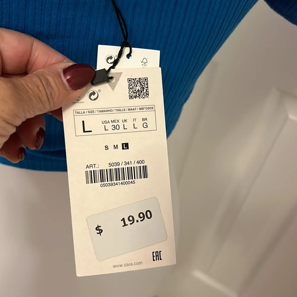 Zara Turquoise Ribbed Puff Sleeve Crop Top - Image 6