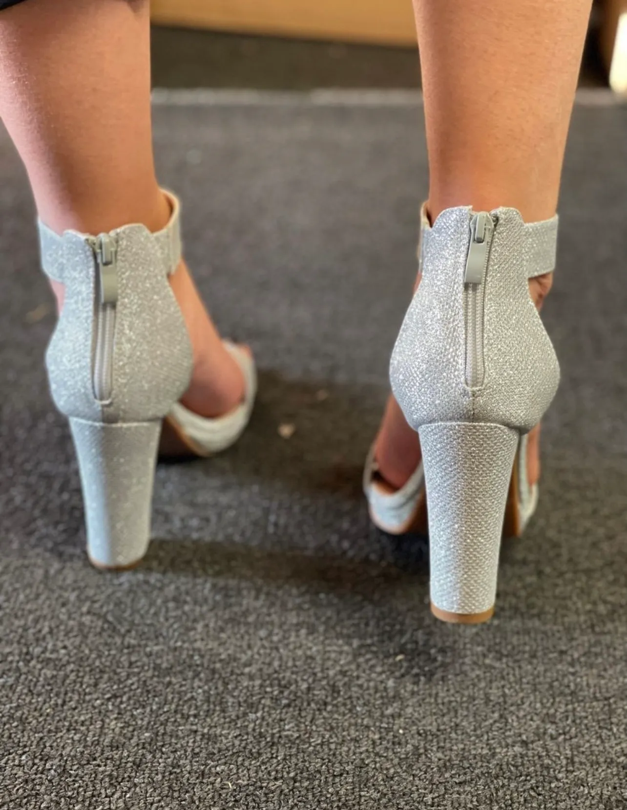 Silver Shimmery Chunky Heel - Image 5