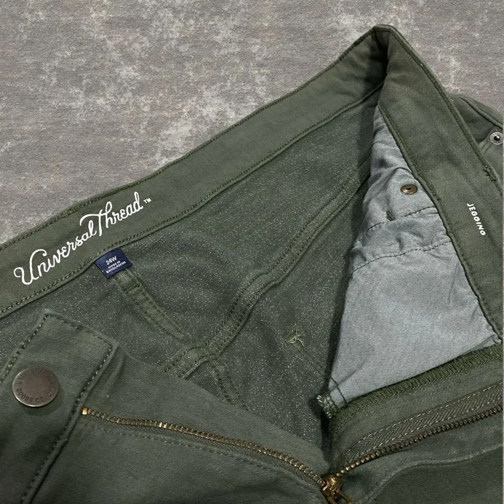 UNIVERSAL THREAD | Olive Green Ripped Knee Frayed Hem Mid Rise Jegging Jeans 24W - Image 5