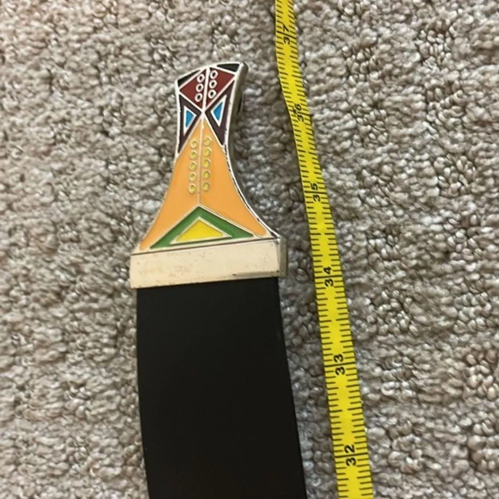 Chico’s Black Leather Painted Metal Medallion Clasp Adjustable Belt - Image 8