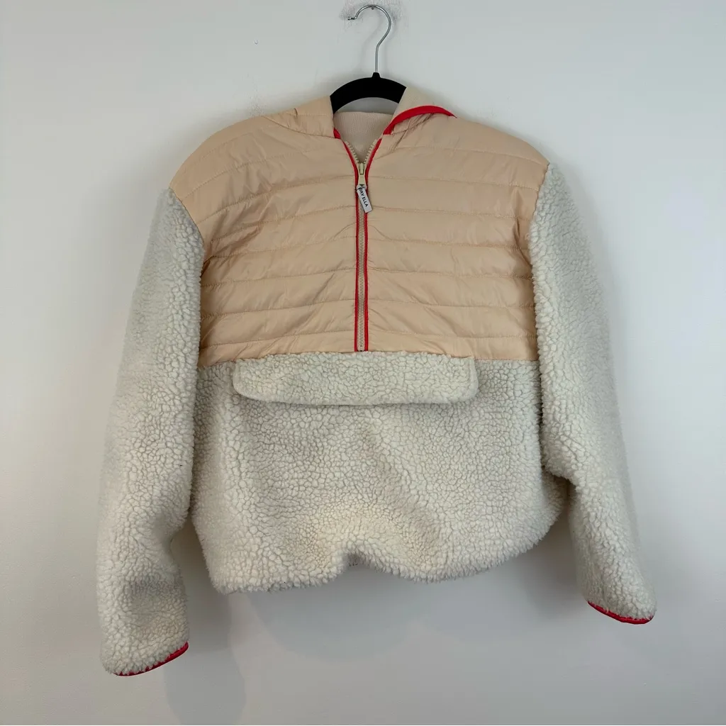 Ivory Ella Cream and Tan Teddy Half Zip Jacket Size Small - Image 2