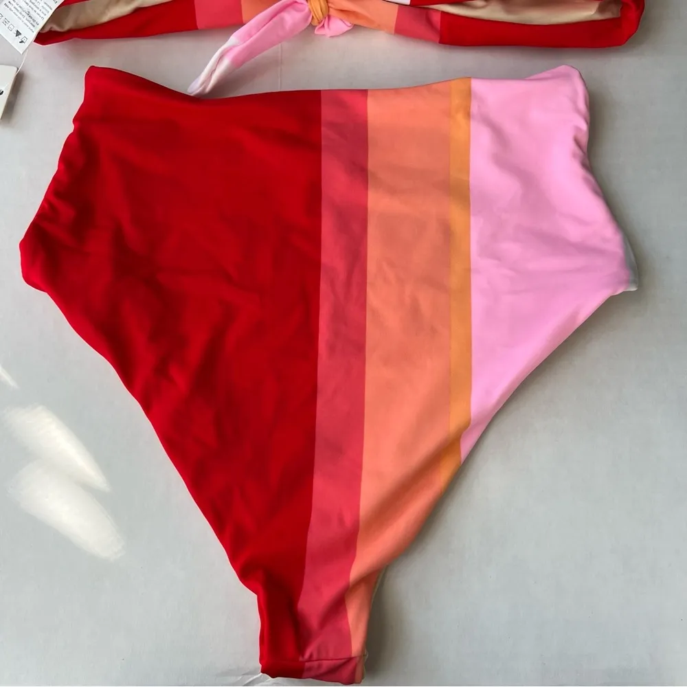 NWT Beach Joy bikini set color block high waist & tie front bikini small red - Image 5