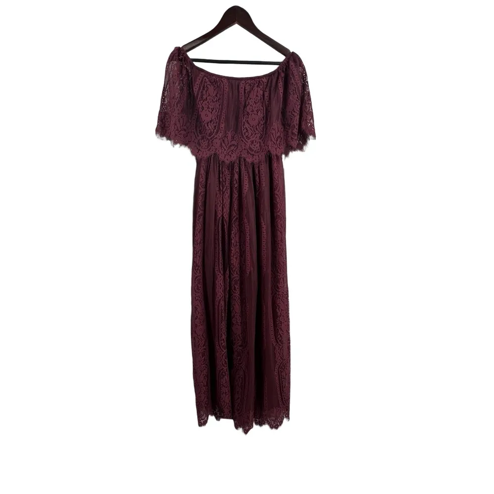 Baltic Born Burgundy Lace Off Shoulder Maxi Dress Formal Wedding Guest XS - Image 3