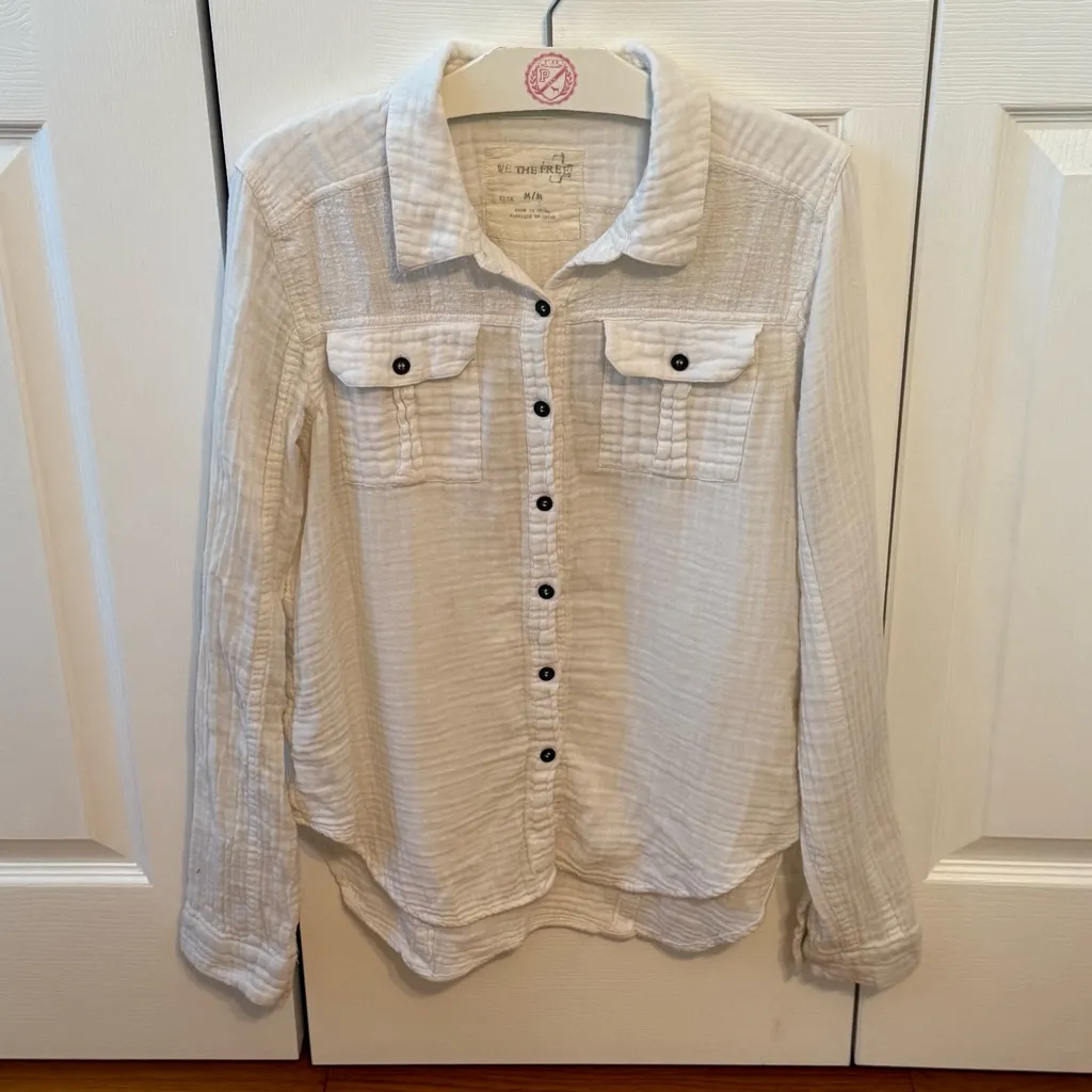 Free People We The Free Textured Gauze White Button Up Long Sleeve - Image 2