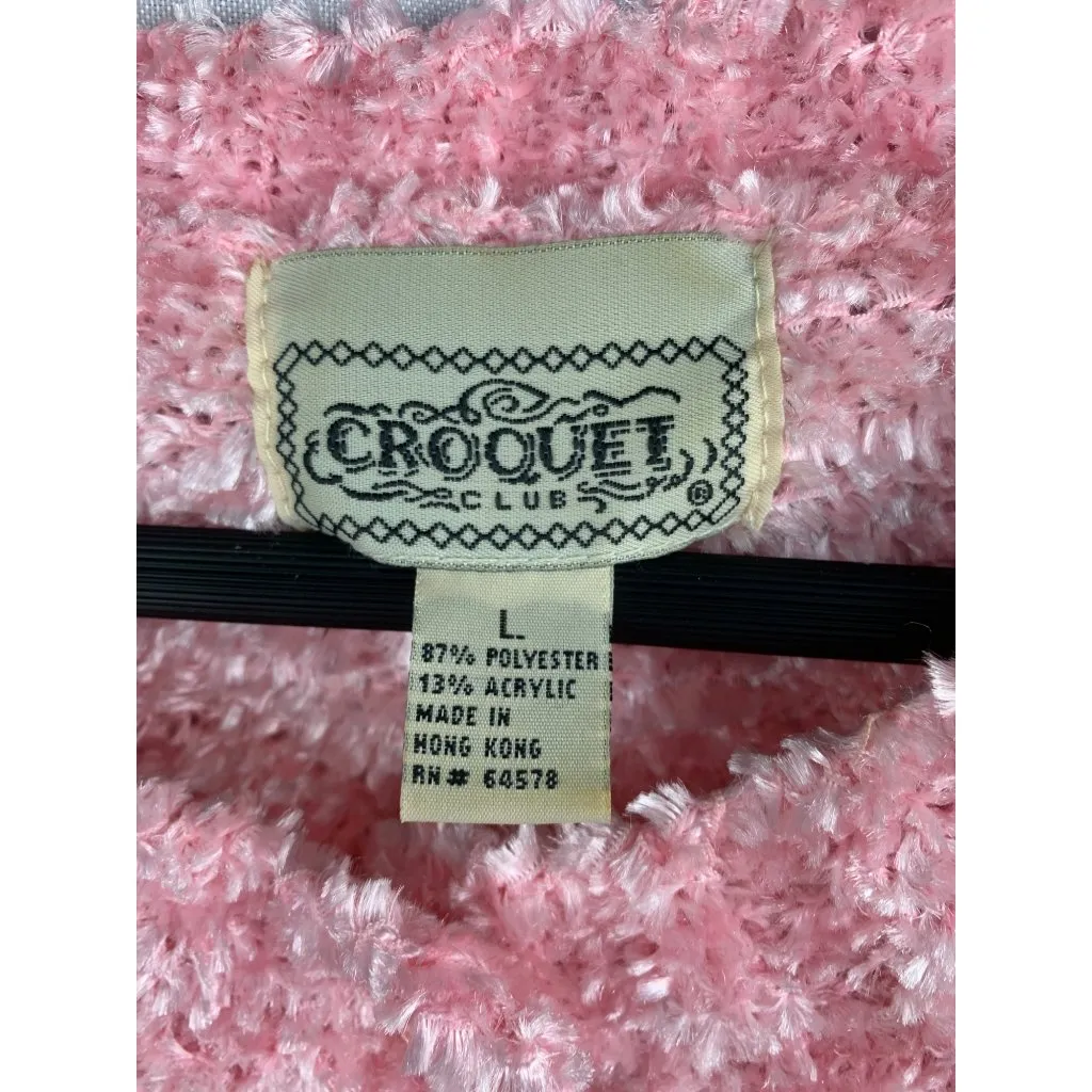Croquet Club Pink Bouclé Short Sleeve Cardigan Sweater L Size L - Image 2