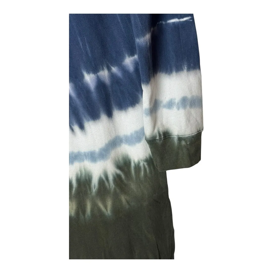 Z Supply Dress Women Medium Blue Tie Dye Long Sleeve Ruffle Henley Maxi NWT‎ - Image 8