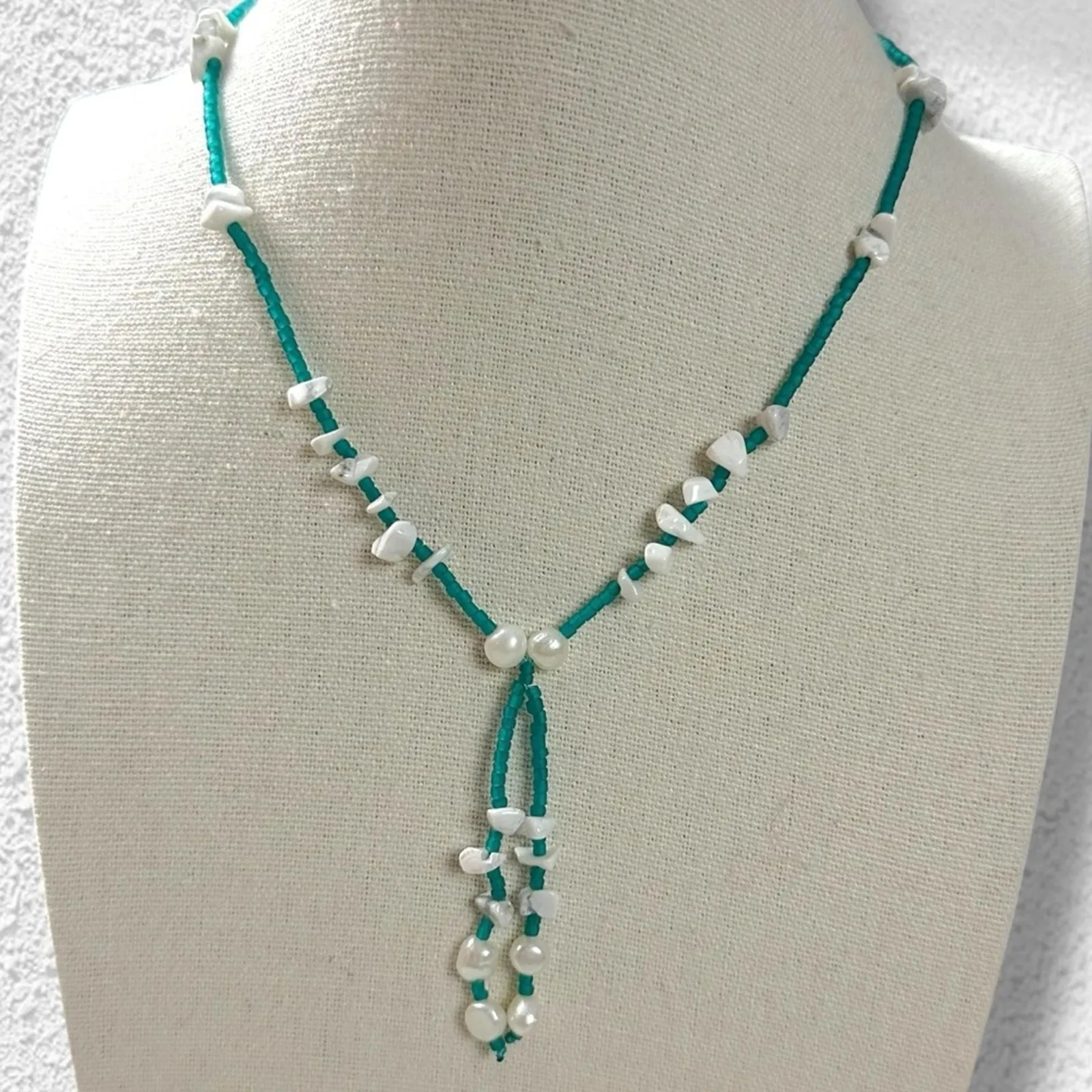 Free People Freshwater Pearl Bolo Necklace Teal Green Bohemian Beach Dainty NWT - Image 7