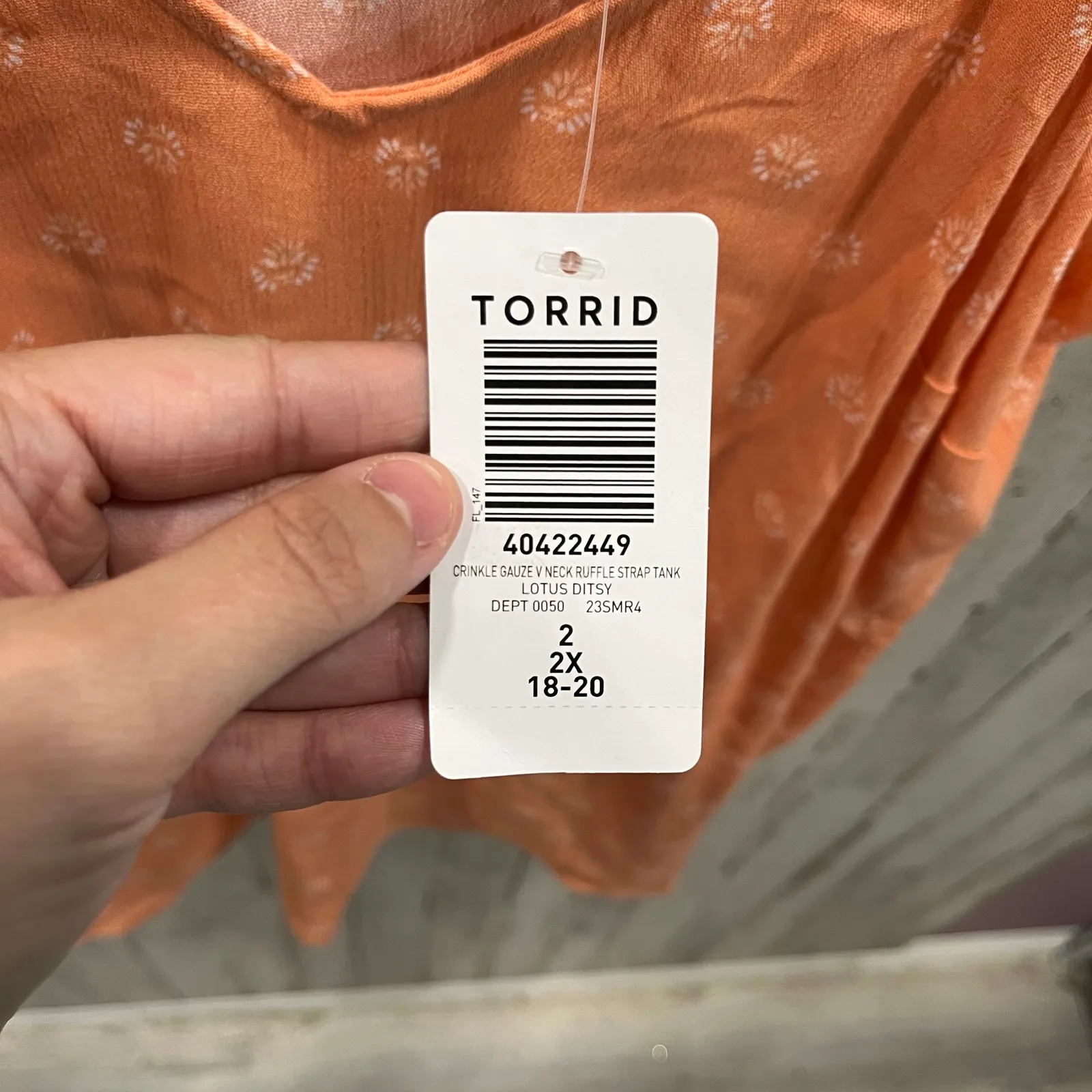 New! Torrid Washable Crinkle Gauze V-Neck Ruffle Strap Tank Lotus Daisy Orange 2 - Image 3