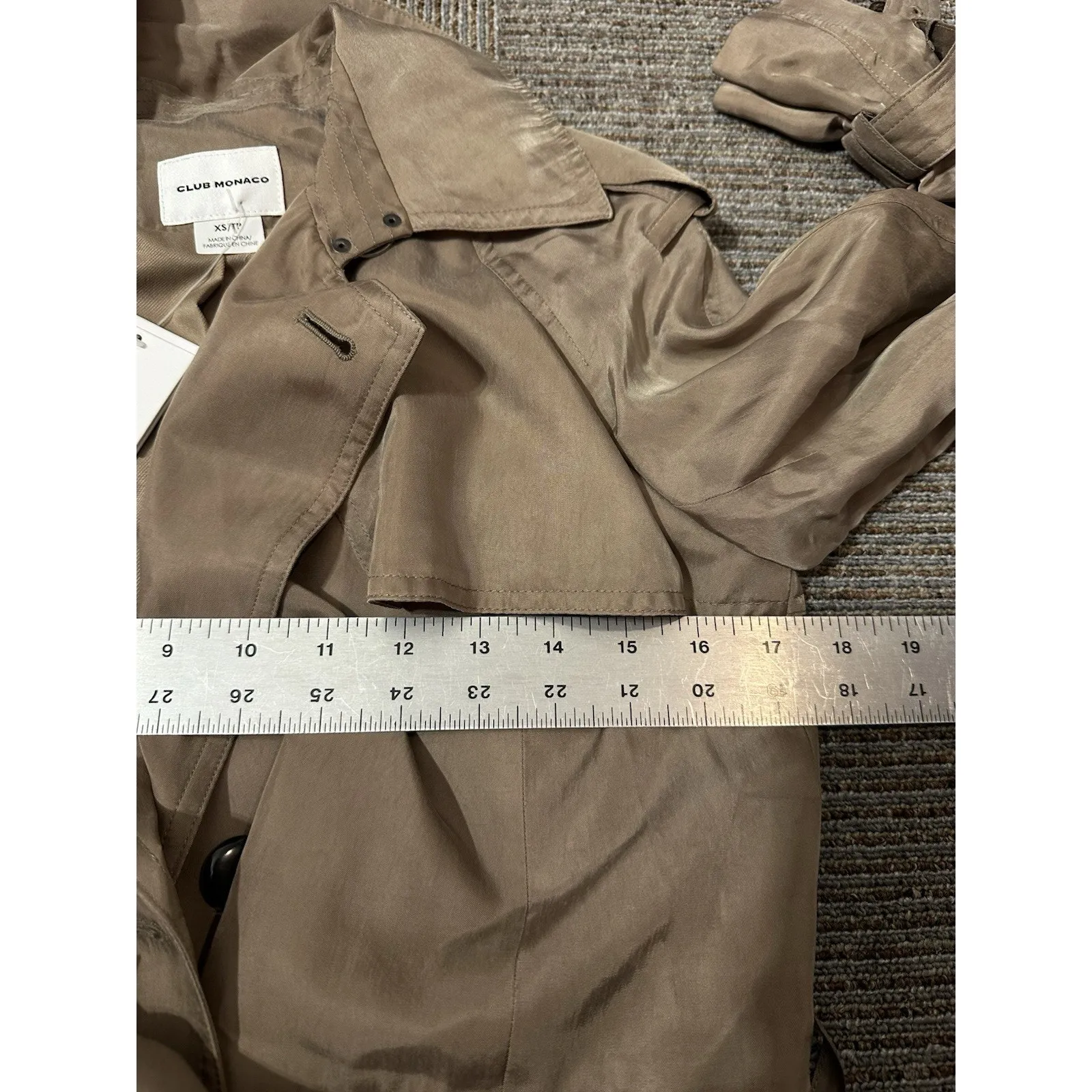 Club Monaco Isabelle Womens XS Trench Coat Jacket Tan Lightweight Tiered NEW - Image 8