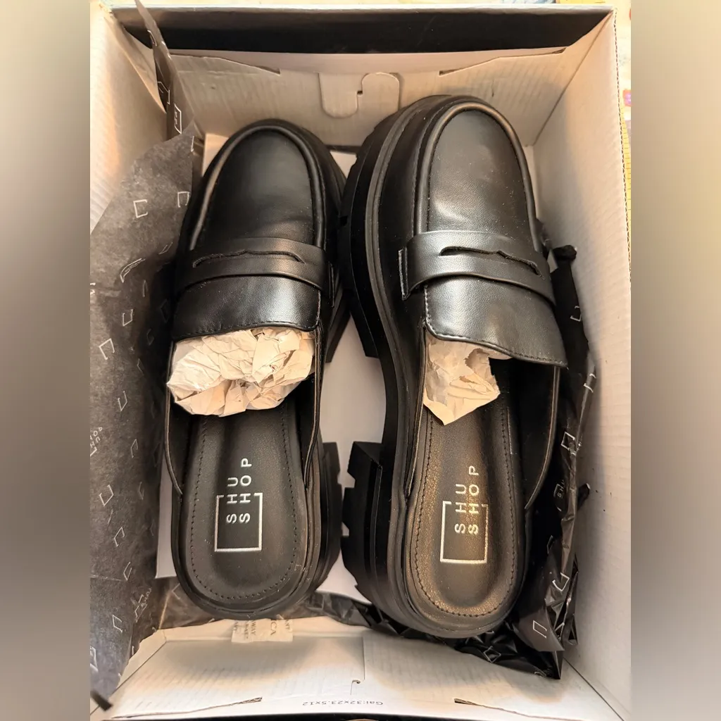 SHUSHOP 7.5 Trixie Loafer Mules Slides Clogs NIB Black - Image 12