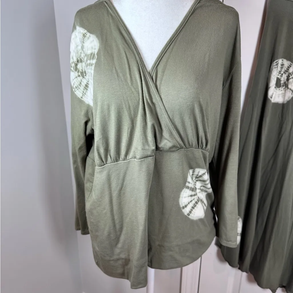 Soft Surroundings Tall XL Boho Artwear Wrap Midi Skirt Set Green Made USA - Image 3