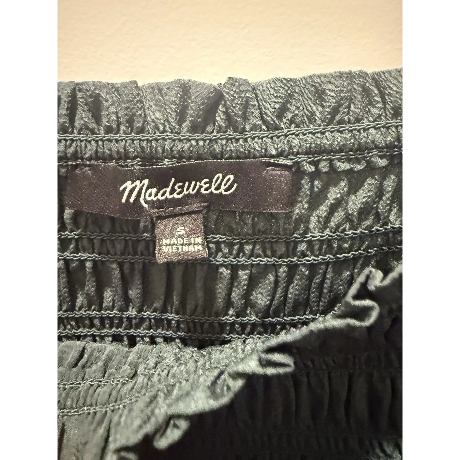 Women’s Madewell Lucie Bubble Sleeve Smocked Crinkle Top Blouse Small Green Palm - Image 3