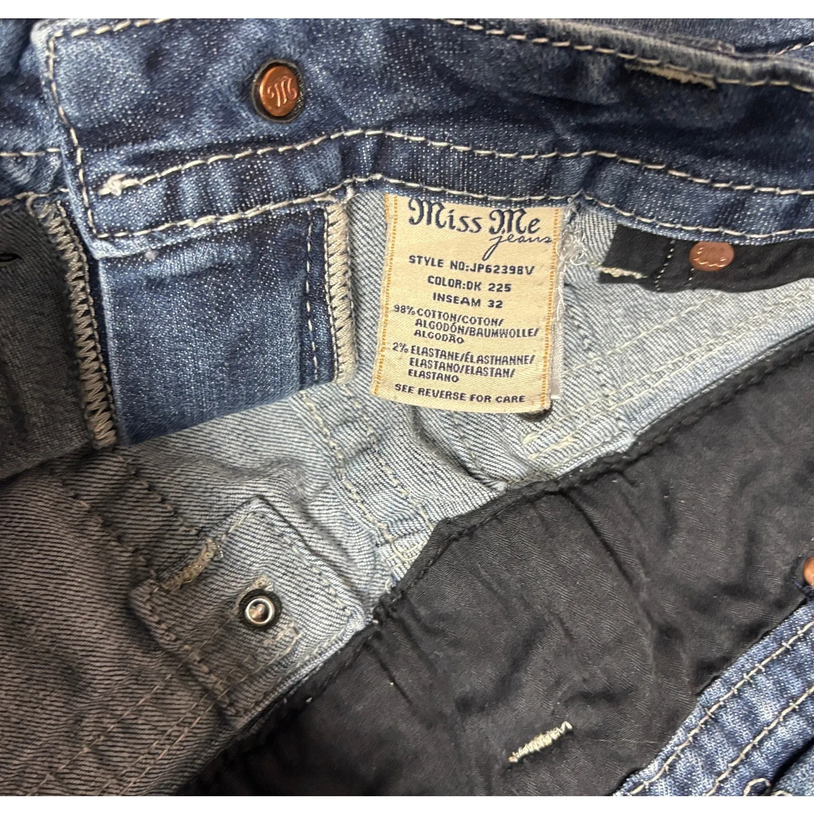 Miss Me Bootcut Jeans Sequin Waistband Crystal Flap Pockets 30 - Image 6