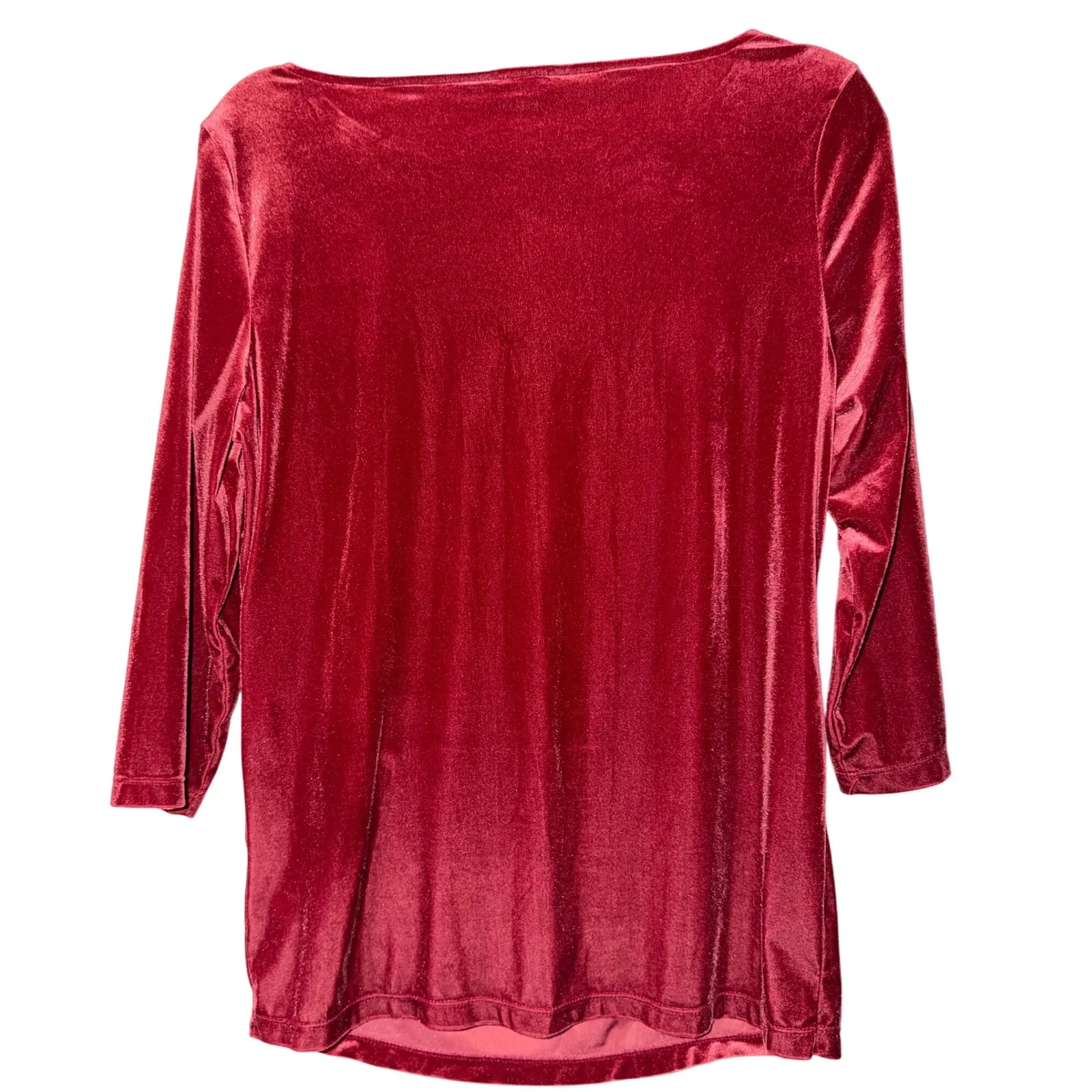 Jones New York Signature‎ Women's rose Red Velvet 3/4 Sleeve Ruched Side Top L - Image 2