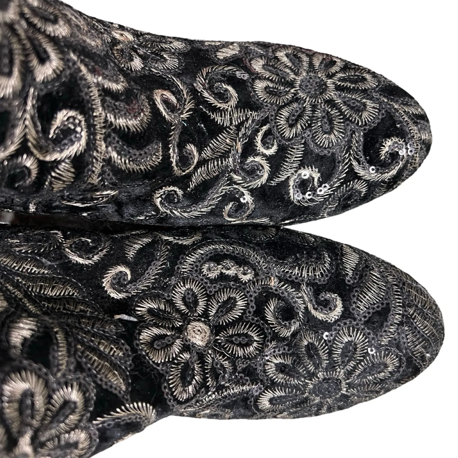 Aldo Sequin Gold Black Velvet Floral Brocade Block Heel Ankle Boots size 8.5 - Image 6