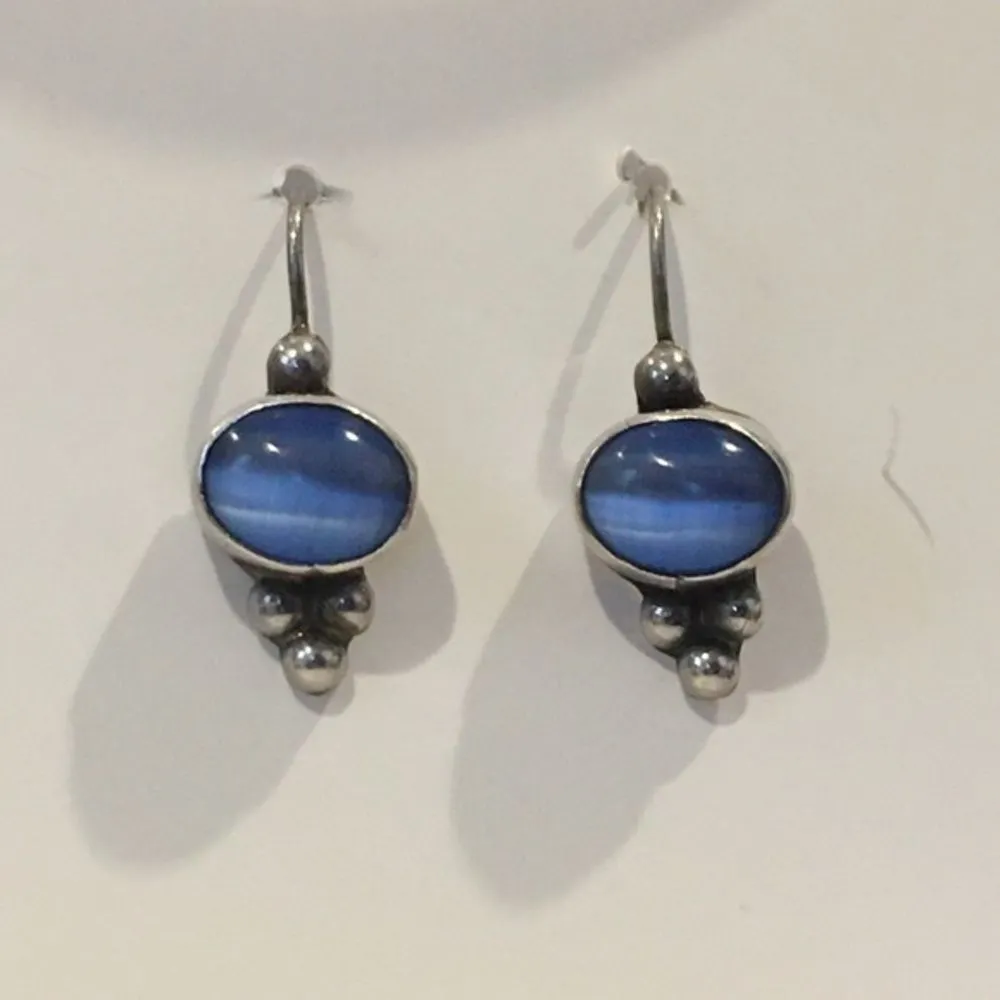 TAXCO Sterling Silver Blue Cats Eye Drop Earrings - Image 7