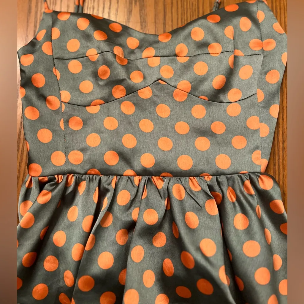 ZARA Green & Orange Polka Dot Satin Peplum Ruffle Bustier Camisole Top‎ Size XS - Image 6