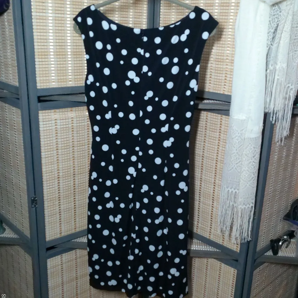 Jessica Howard Black Faux Wrap Dress with White Polka Dots - Image 4