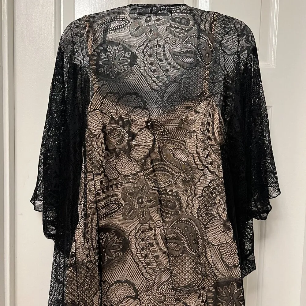 Simonton Says Black Lace Overlay w/Nude Camisole Tan Size L - Image 5