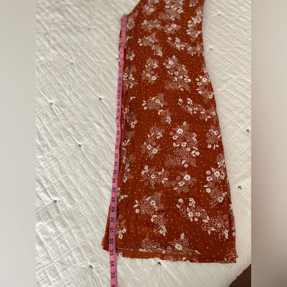 Three Dots  High Rise Wide Leg Pull-On Pants Burnt Orange Floral Dot Size M NWT - Image 12