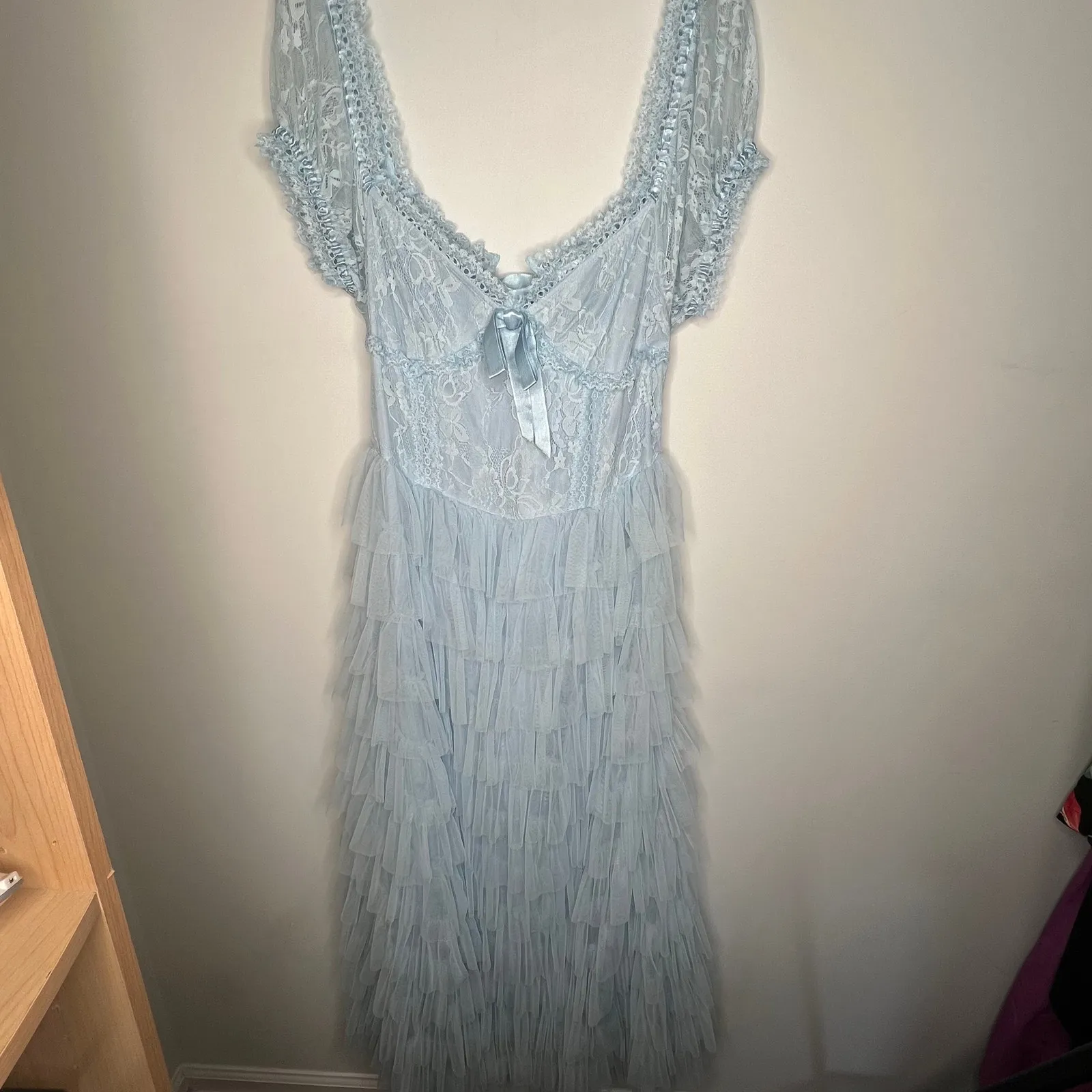 Amy Jane London Sofia Blue Lace Tulle Maxi Dress Size Large - Image 10