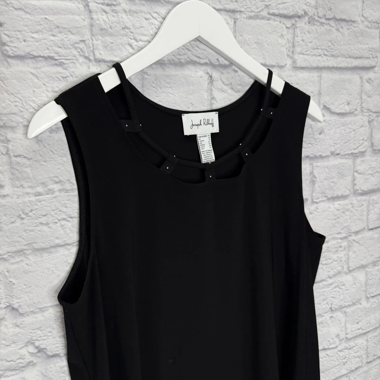 Joseph Ribkoff Black Sleeveless Tunic Top Size 16 Studded Cutout Neckline Tunic - Image 2