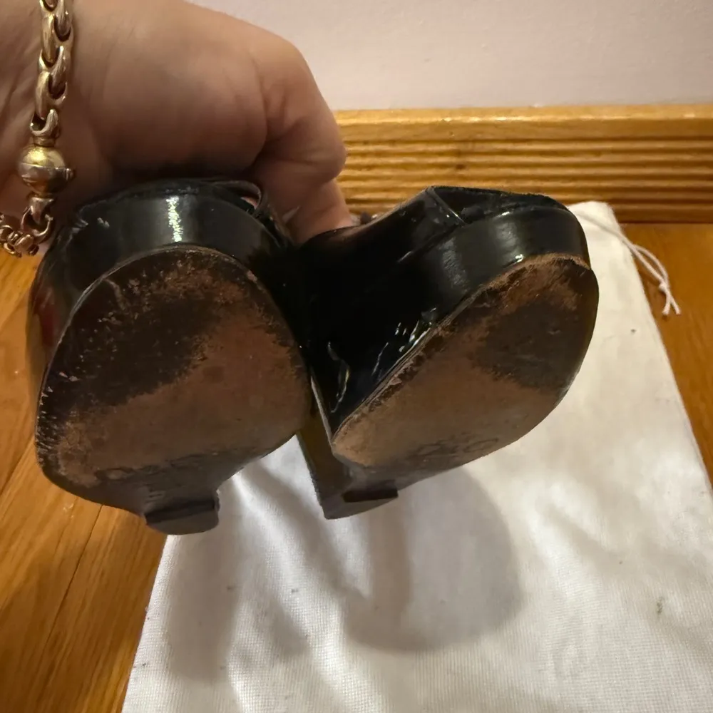 Dolce & Gabbana Black Patent Leather Wedge Slingback Shoes 37 D&G VINTAGE Y2K - Image 10