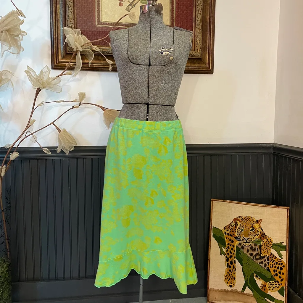 Vintage FRESH PRODUCE Lime Green Yellow Floral Ruffle Pull On Skirt - Sz M 💚🎀 - Image 2