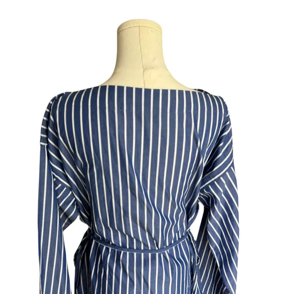 J. Crew - Blue White Striped Boatneck Popover Blouse Top Sz M - Image 8