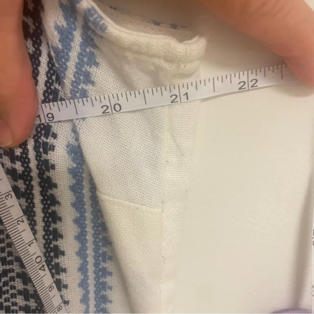 J. Jill Cotton Blend Embroidered Tiered V-Neck Boho Cream/Blue/Black Dress - Image 3