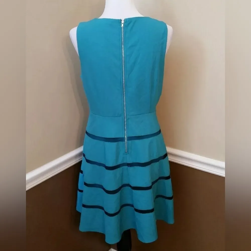 A-Line ModCloth Dress Teal Black Mesh Stripes with Cutouts by Ya Los Angeles - Image 5